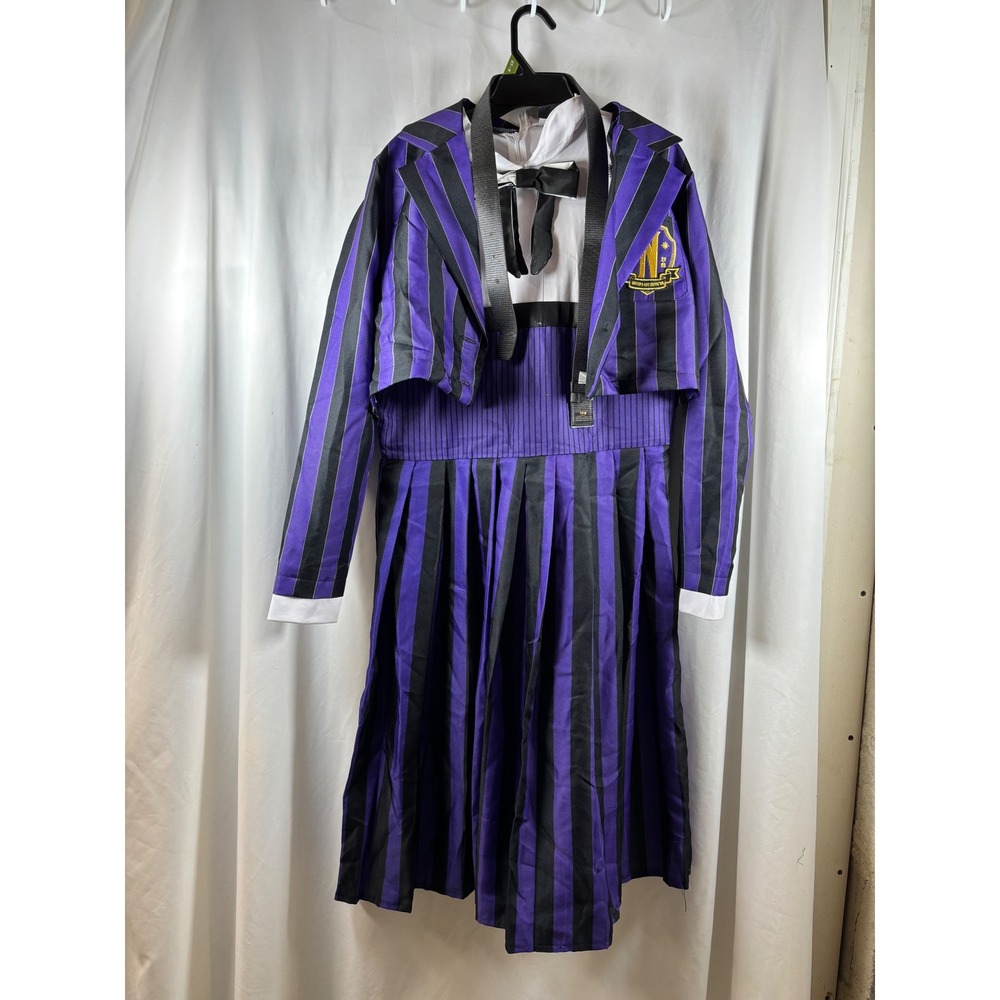 Wednesday Addams Nevermore Academy Uniform Costume Purple Striped Dress Blazer M